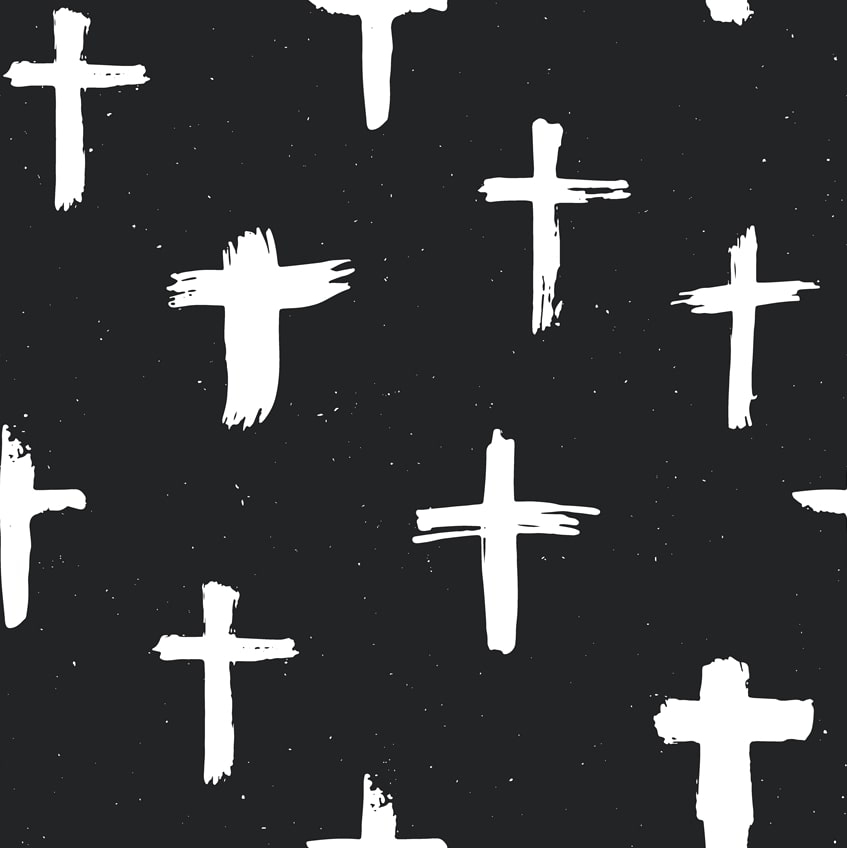 scribbled white crosses on dark gray background