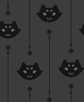 Pixel art tiling pattern of the head of Vodka Mutini, a black cat with four pale eyes, on a dark gray background