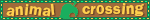 animal crossing blinkie with yellow text, brown background, and green border