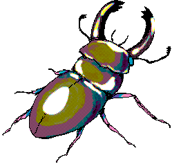 a pixel art stag beetle waving its head up and down
