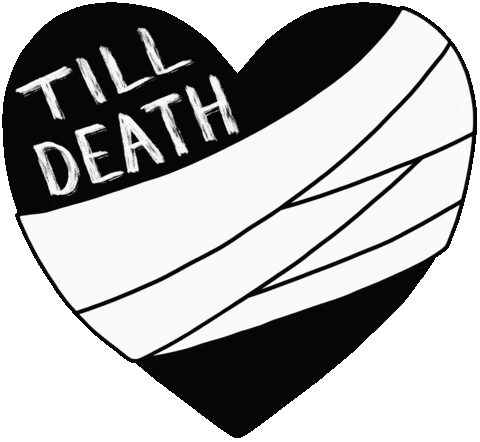 'till death' written on bandaged black heart