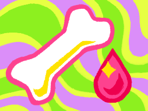 a bone and drop of blood