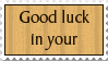 'good luck in your autistic endeavors' stamp in black text on wood grain background