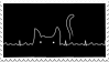 black stamp with thin white horizontal line that is shaped like a cat's head in the middle
