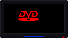 Stamp of a dark TV screen with the DVD logo bouncing screensaver. Every time the logo hits an edge, it changes color.