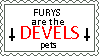 intentionally misspelled stamp that says 'furys are the devels pets' (furries are the devil's pets) in black and red text with upside-down crosses