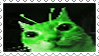 stamp of gnarp the photoshopped green alien cat on black background