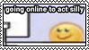 'going online to act silly' stamp with low resolution emoji sitting behind PC monitor on light blue background