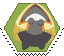 Hexagon stamp of Snorunt the yellow triangular ice Pokemon blasting ice crystals out of its mouth at the viewer.