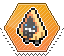 Hexagon stamp of Snorunt the yellow triangular ice Pokemon in mini pixel sprite form on an orange background.