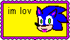 badly made 'im lov ssanic hedghag' stamp (misspelling of 'i love sonic hedgehog') with animated sonic sticking his tongue out and blushing