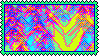glitchy pixelated neon color swirls stamp with neon green border
