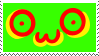 clashing neon owo face stamp in red, yellow, and green