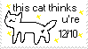 'this cat thinks you're 12 out of 10' stamp with badly drawn cat showing its butt on white background