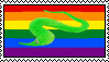 green worm on a string over the gay flag stamp