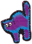purple halloween cat puffed up with wide eyes