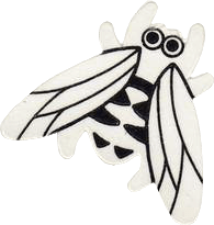 cartoon winged insect in black and white