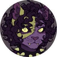 icon of a purple and green zombie cat with curly hair.